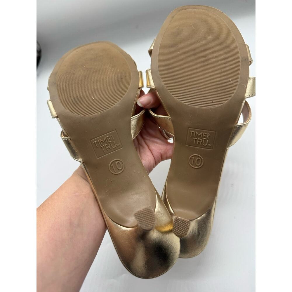 Time And Try Gold Slip On Kitten Heel Sandals Women’s Size 10 - Picture 8 of 8